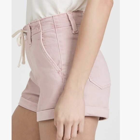 PAIGE “Harper” Rose Blush Denim Shorts – Size 25 | Soft Pink, Drawstring, Tiered - Picture 4 of 10